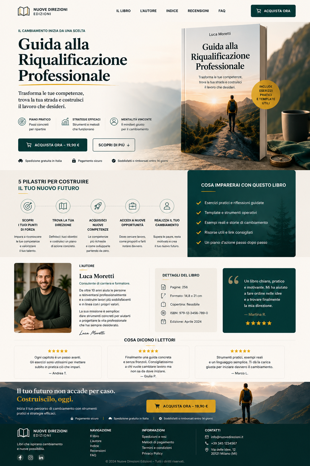 Anteprima concept dimostrativo landing page per libro sulla riqualificazione professionale
